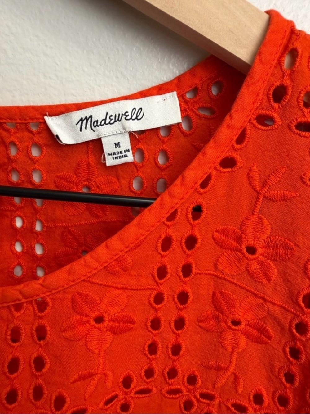 Madewell Orange Eyelet Flutter Sleeve Cotton Blouse Medium - Picture 2 of 9